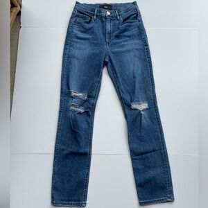 3 X 1 NYC 26 Distressed High-rise Jeans Denim Ripped Made In USA Logo Cotton